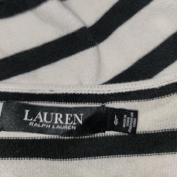 Lauren Ralph Lauren Ivory Polo Black Striped Ruffle Trim Cardigan Size Large - Picture 15 of 16
